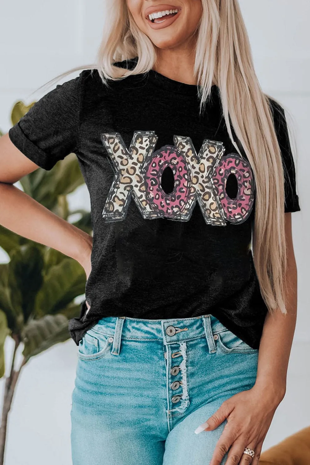 Black XOXO Leopard Print T-Shirt, Cute and Trendy
