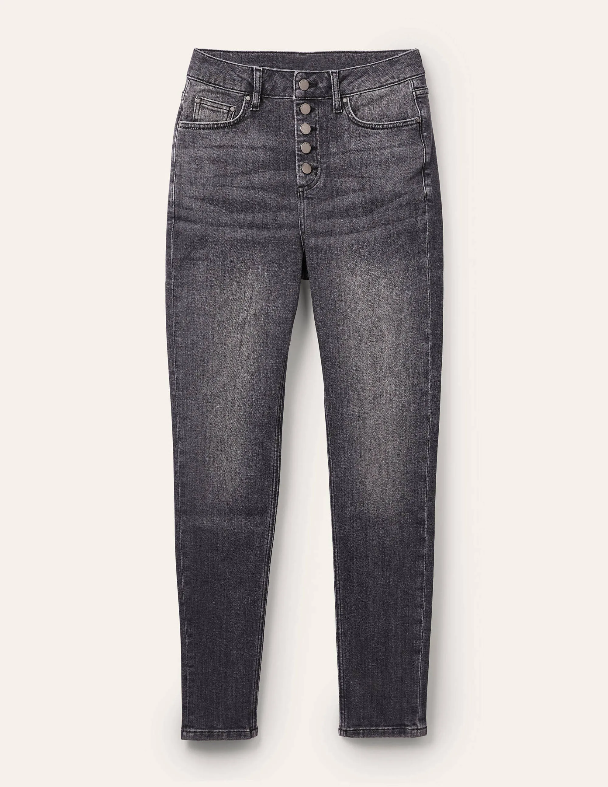 Button Fly Skinny Jeans-Authentic Grey