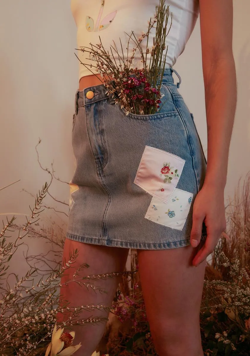 Dose Of Happy Patchwork Denim Skirt