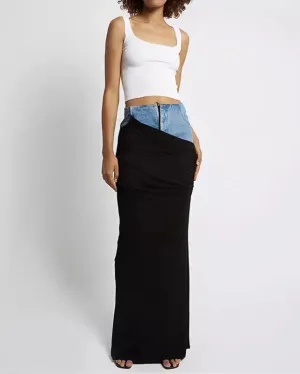 High Waisted Contrast Pleated Panel Skirt