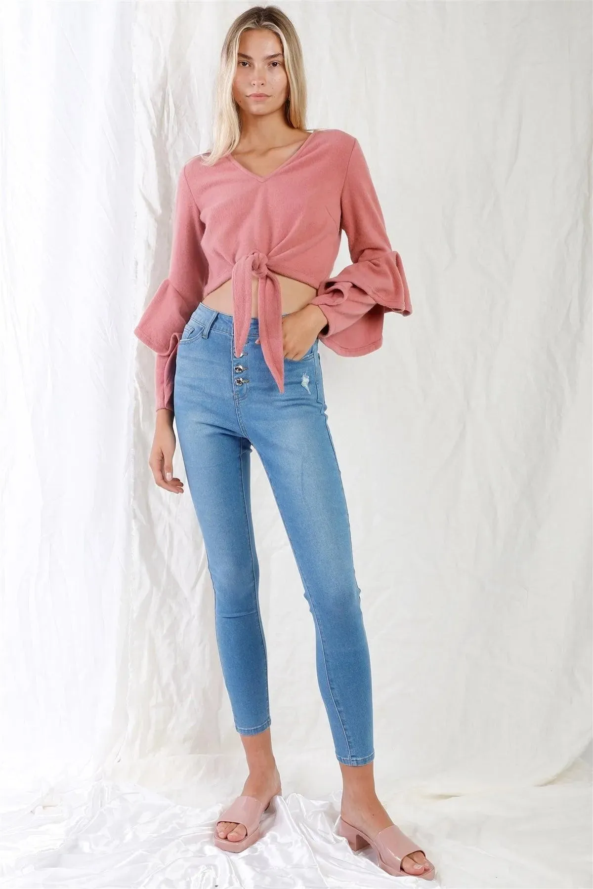 Light Blue High-Waisted Button Fly Skinny Denim Jeans