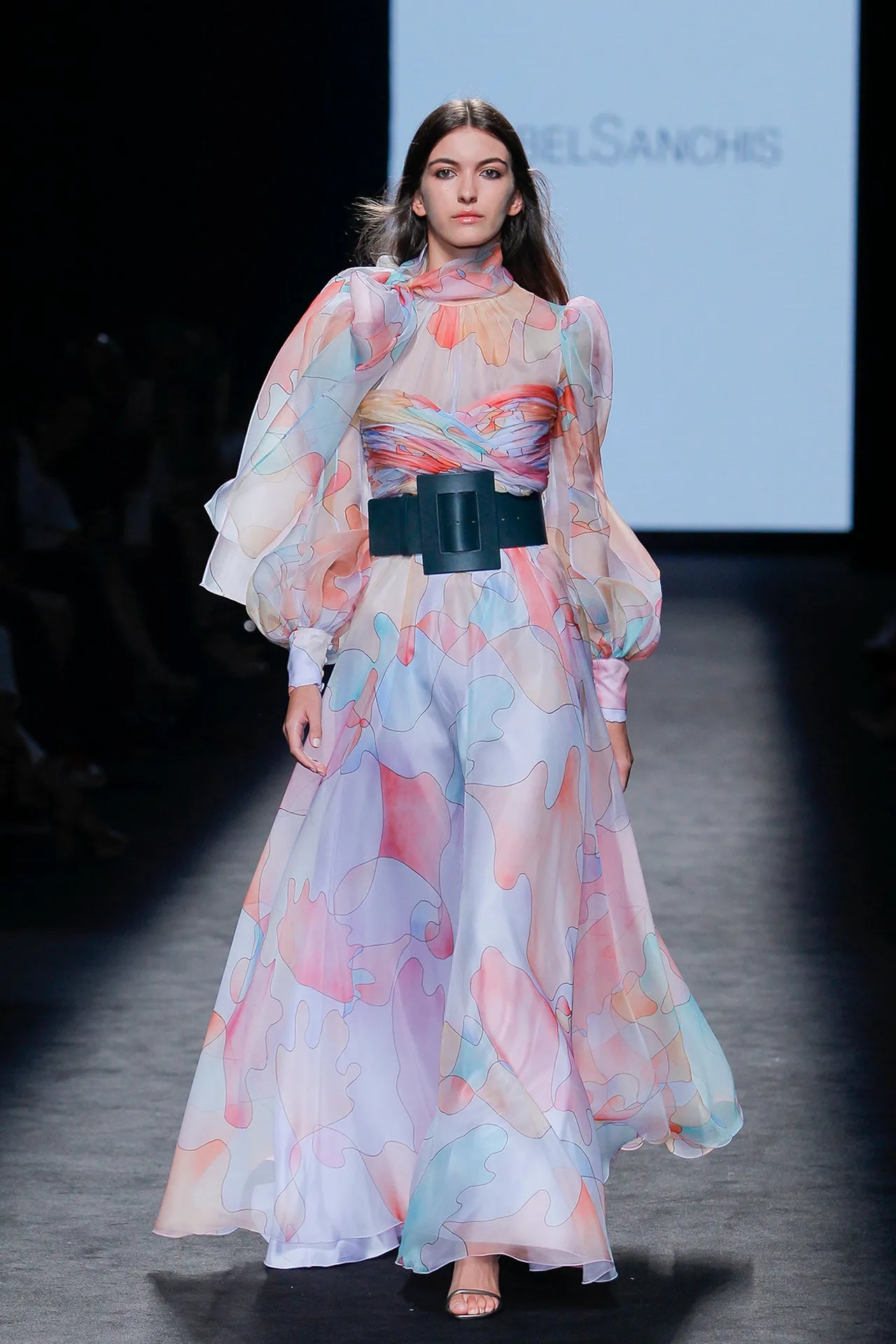 Long-Sleeved Printed Flared Dress