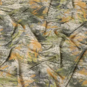 Pastel green synthetic crepe fabric with multicolor print in abstract design-D9628