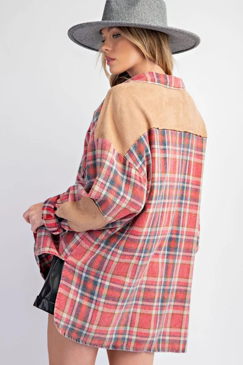 Plaid Acid Wash Button Up #746