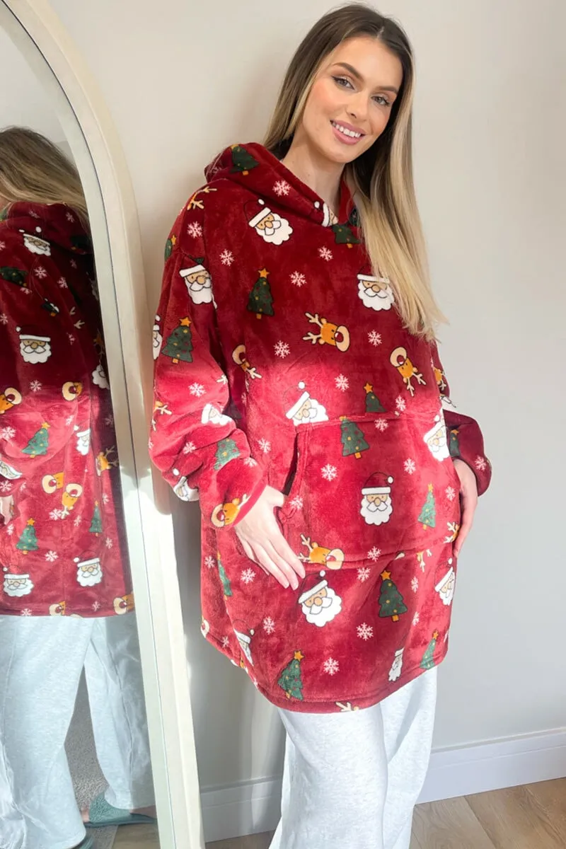 WINE PRINTED OVERSIZED XMAS SNUGGLE HOODIE