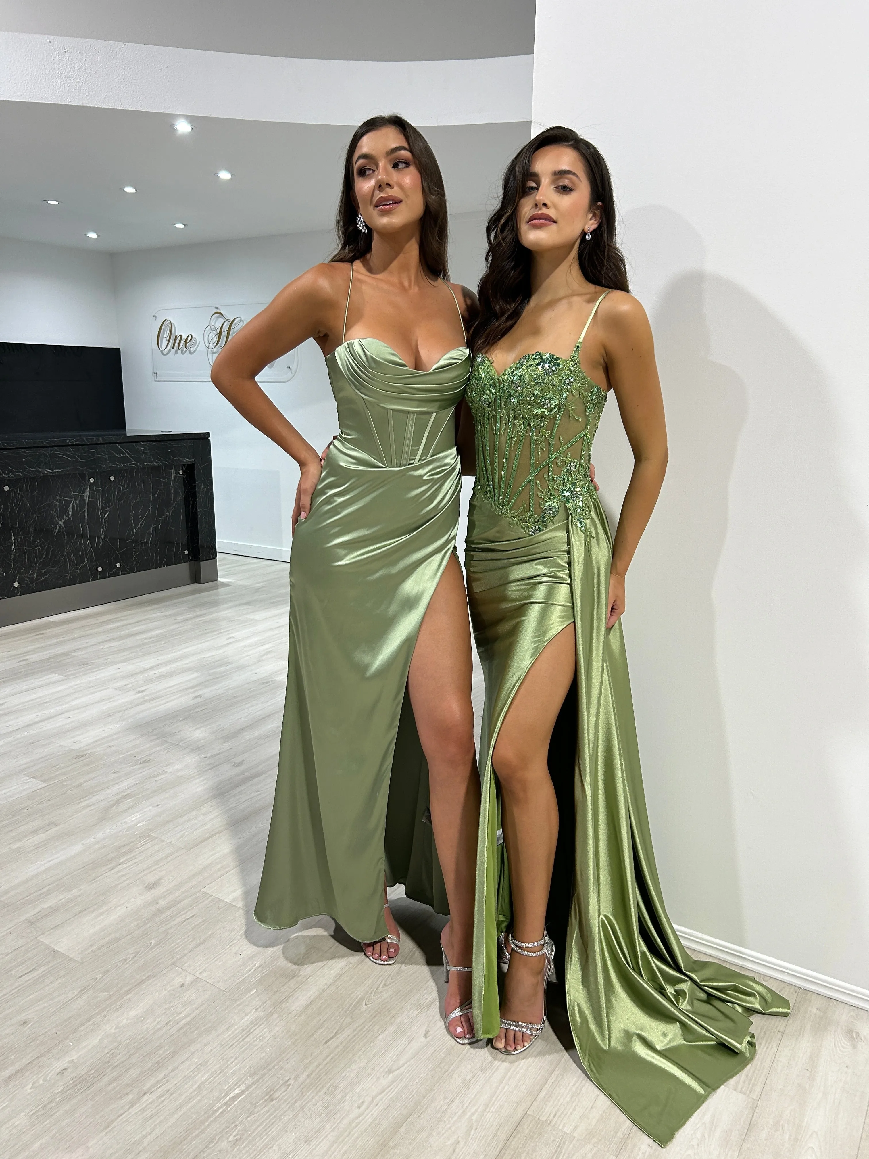 ZENDAYA Satin Corset Bustier Leg Split School Formal Dress