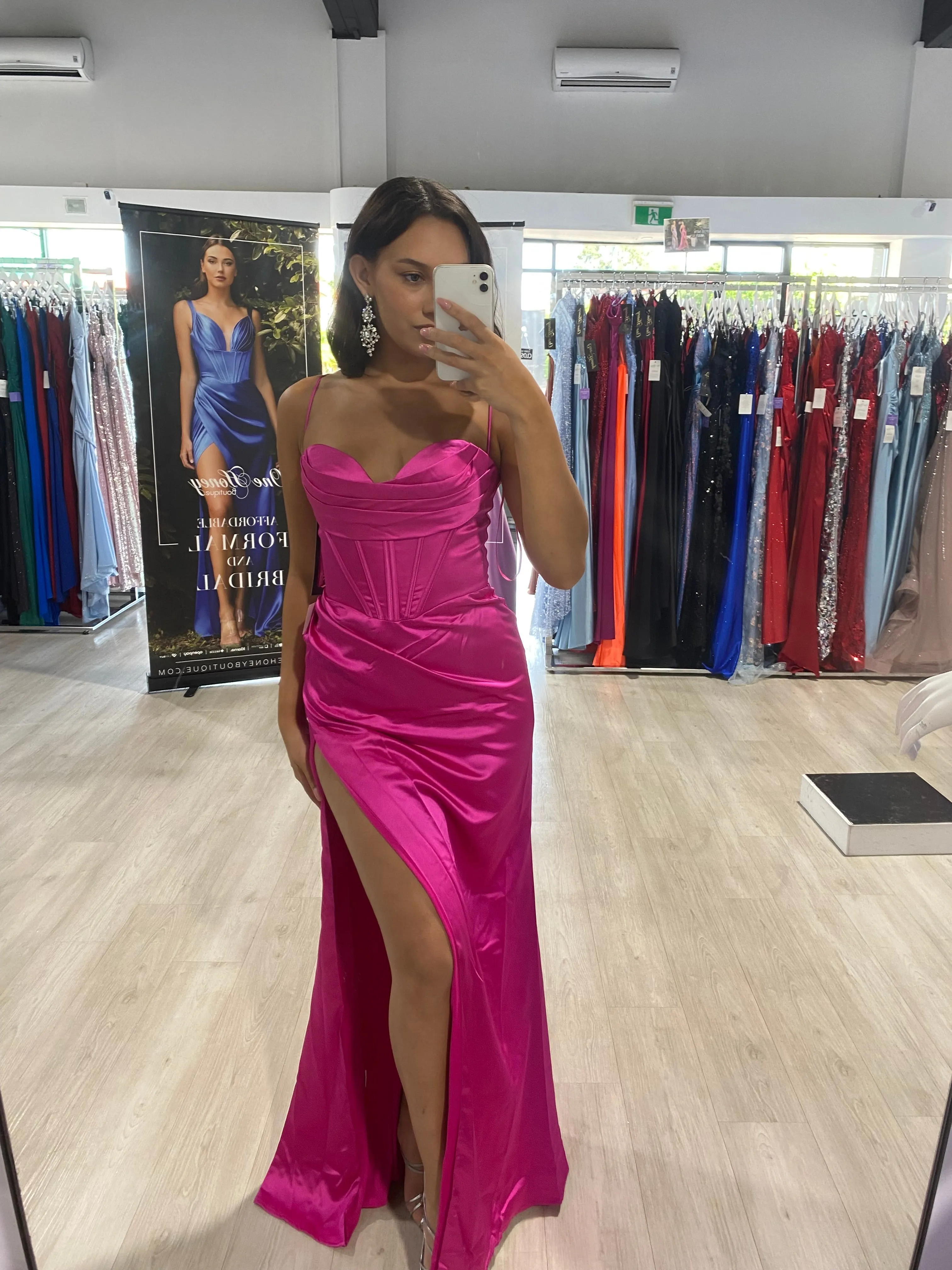 ZENDAYA Satin Corset Bustier Leg Split School Formal Dress